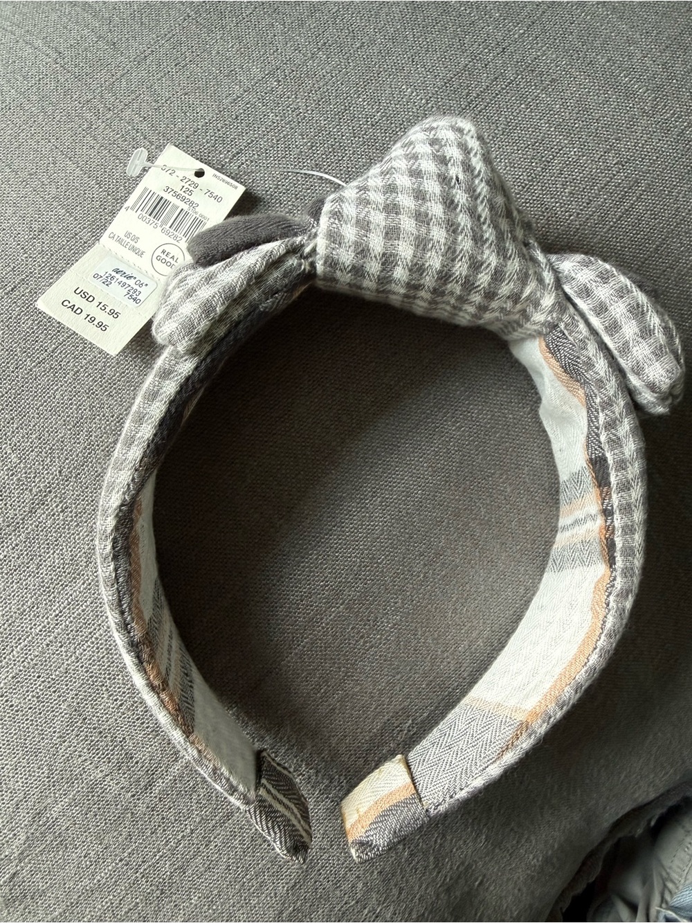 aerie Gray Plaid Bow Headband